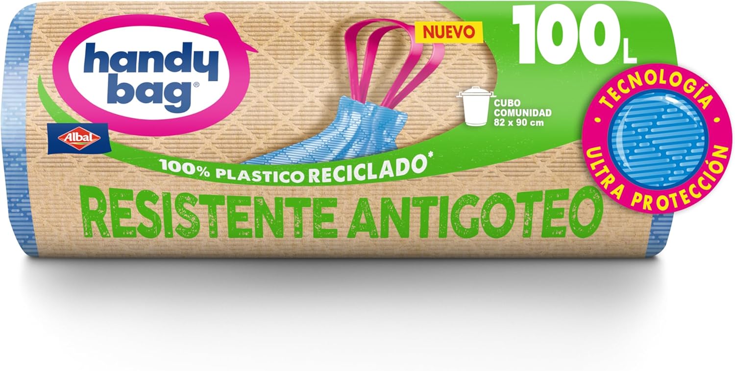 Albal Handy Bag Bolsas de Basura Resistente Antigoteo, 100% Reciclado, 100L, 32 Bolsas, 4 Paquetes x 8 und